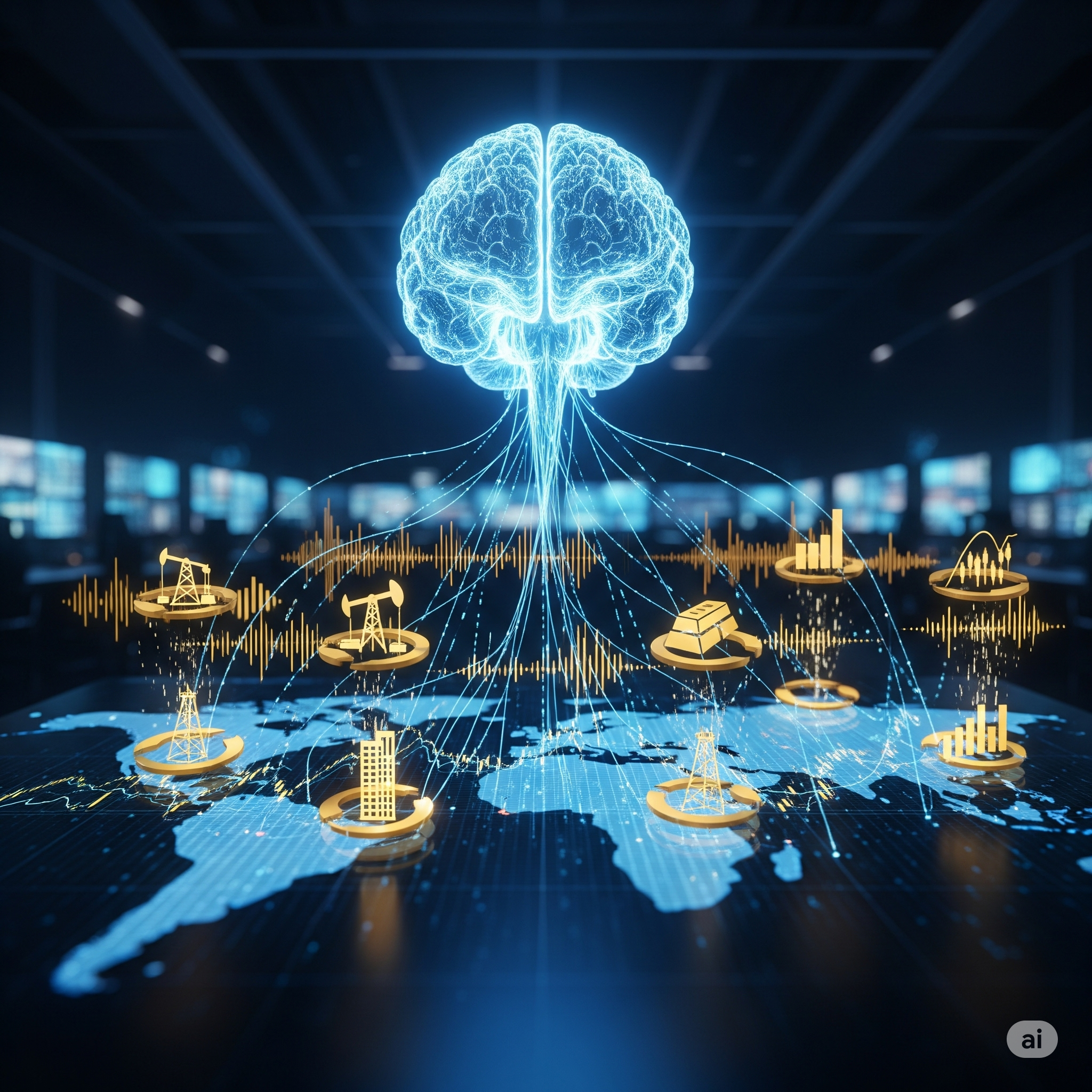 AI brain orchestrating investor sectors globally