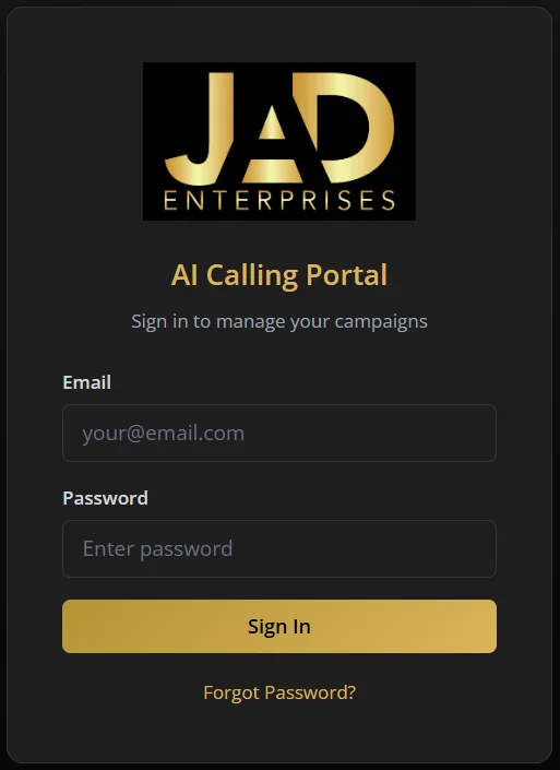 AI Calling Portal login screen